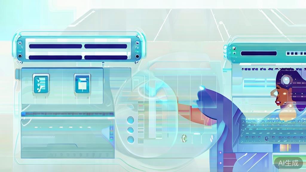 "Flat vector illustration of a filmmaker using AI tools, soft blue gradient background"