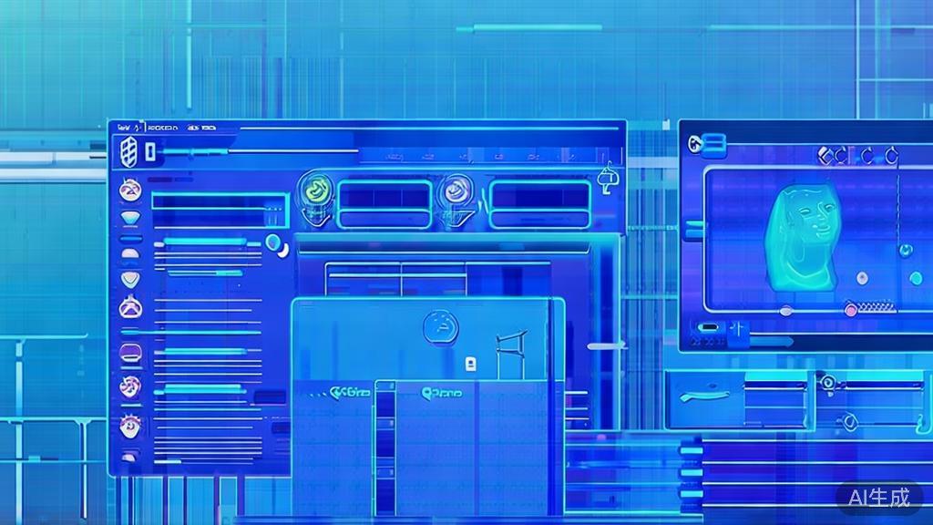 Flat vector illustration of video editing with AI, dashboard style, soft blue gradient