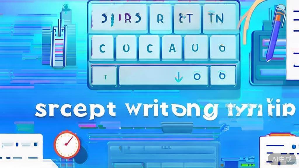 Flat vector illustration of script writing process, dashboard style, soft blue gradient