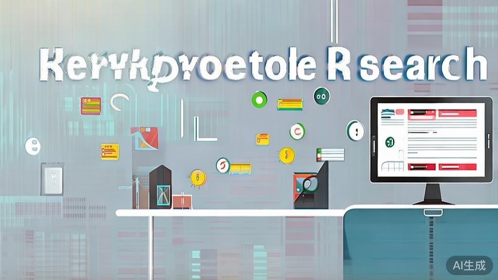 "High-quality business illustration regarding keyword research, minimal flat design"