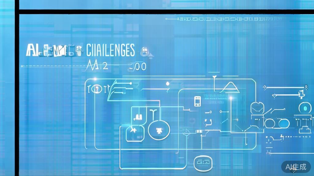 "Flat vector illustration of AI drama challenges and strategies, dashboard style, soft blue gradient"