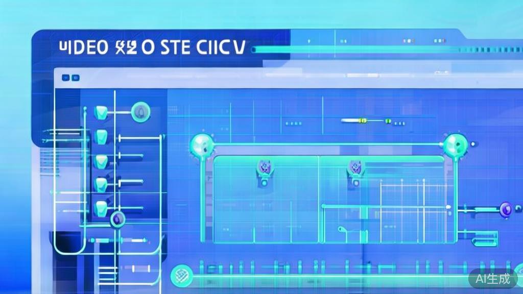 Flat vector illustration of AI scene detection in video editing, dashboard style, soft blue gradient