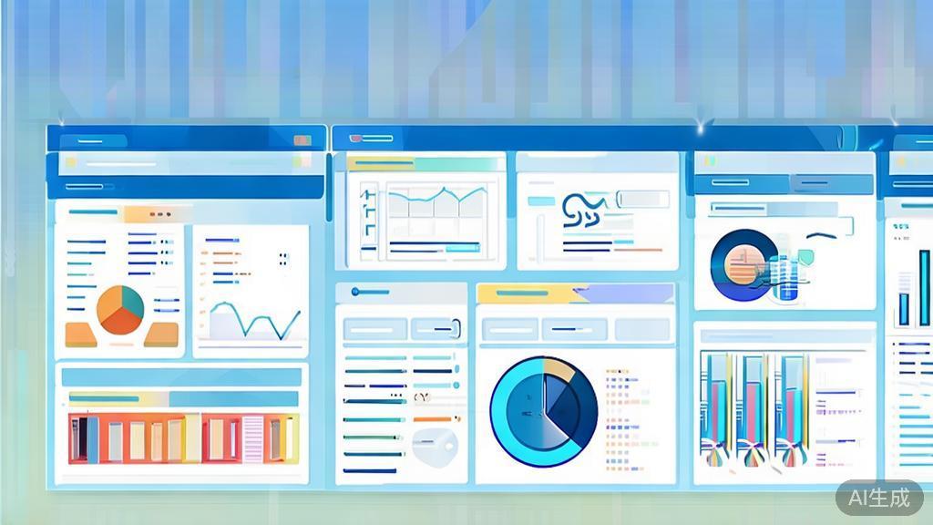 Flat vector illustration of SEO data analysis, dashboard style, soft blue gradient