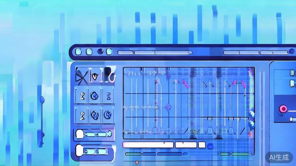 Flat vector illustration of video editing process, dashboard style, soft blue gradient