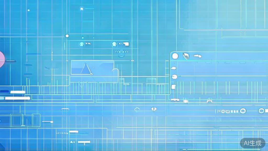 "Flat vector illustration of user interface of a video editing software, dashboard style, soft blue gradient"