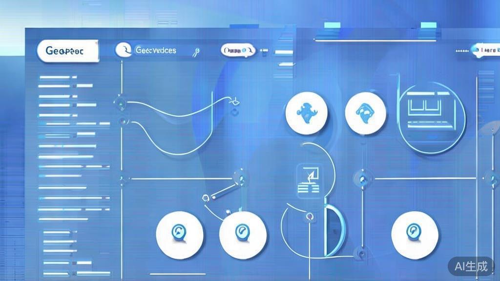 Flat vector illustration of Geo Services selection process, dashboard style, soft blue gradient
