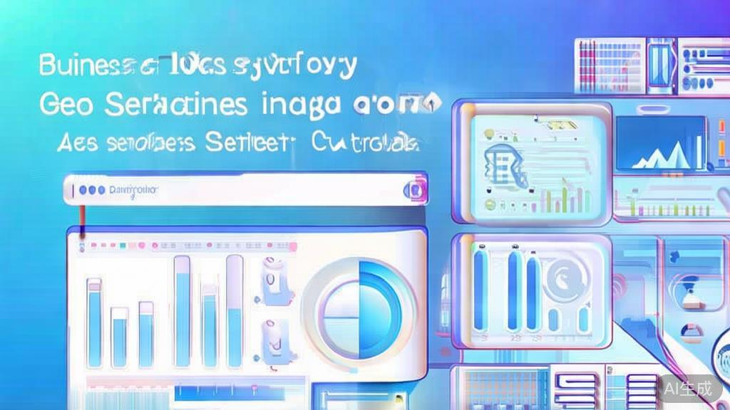 Flat vector illustration of implementing geo services in business decisions, dashboard style, soft blue gradient