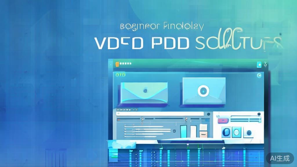 "Flat vector illustration of beginner-friendly video editing software, dashboard style, soft blue gradient"
