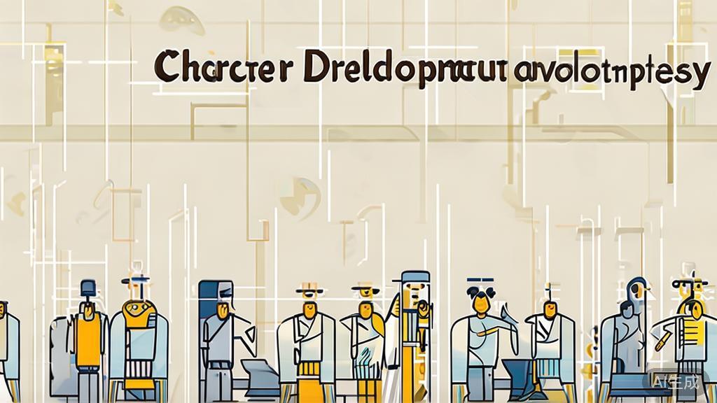 "High-quality business illustration regarding character development in short plays, minimal flat design"