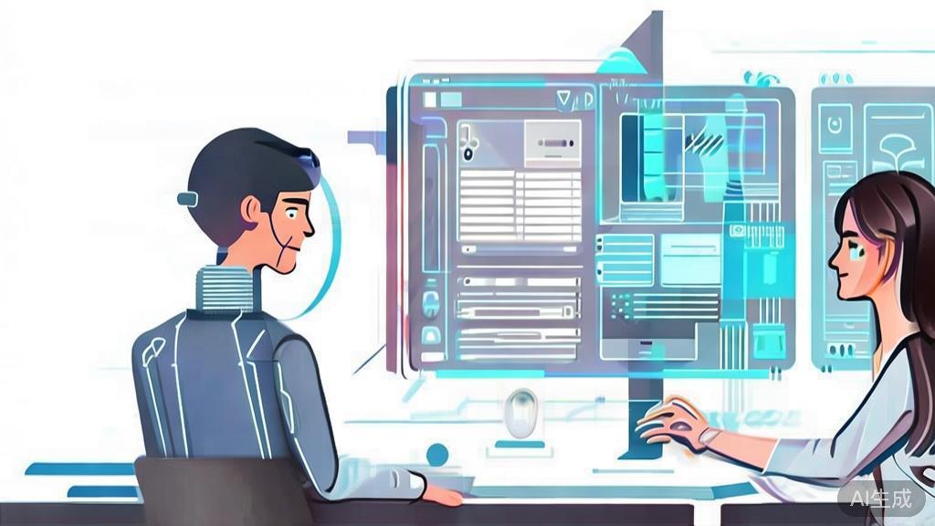 "High-quality business illustration regarding an individual creator using AI for scriptwriting, minimal flat design"