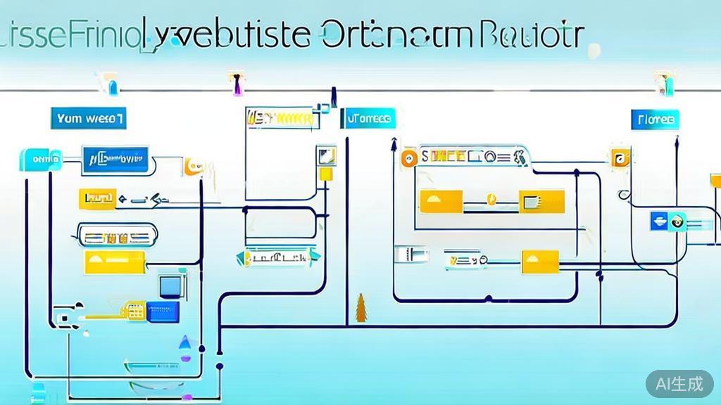 "High-quality business illustration of website structure optimization, showcasing a flowchart of a user-friendly website, minimal flat design"