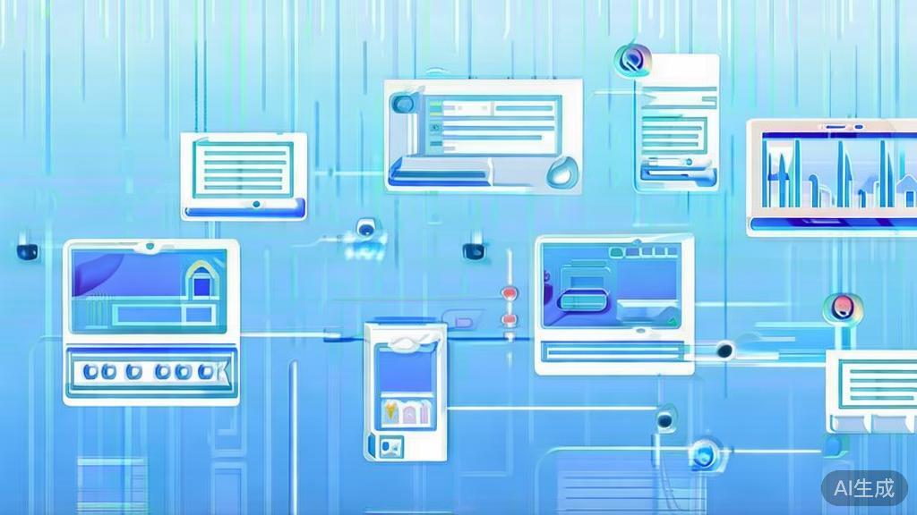 "Flat vector illustration of backlink building, showing a network of connected websites, soft blue gradient"