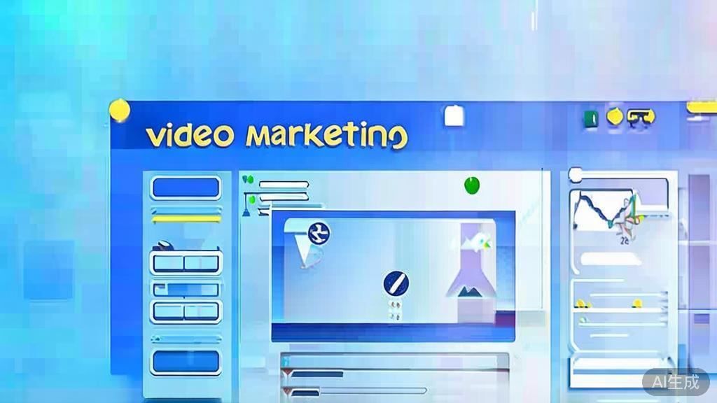 Flat vector illustration of video marketing for SEO, dashboard style, soft blue gradient