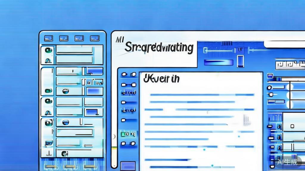 Flat vector illustration of AI technology in scriptwriting, dashboard style, soft blue gradient