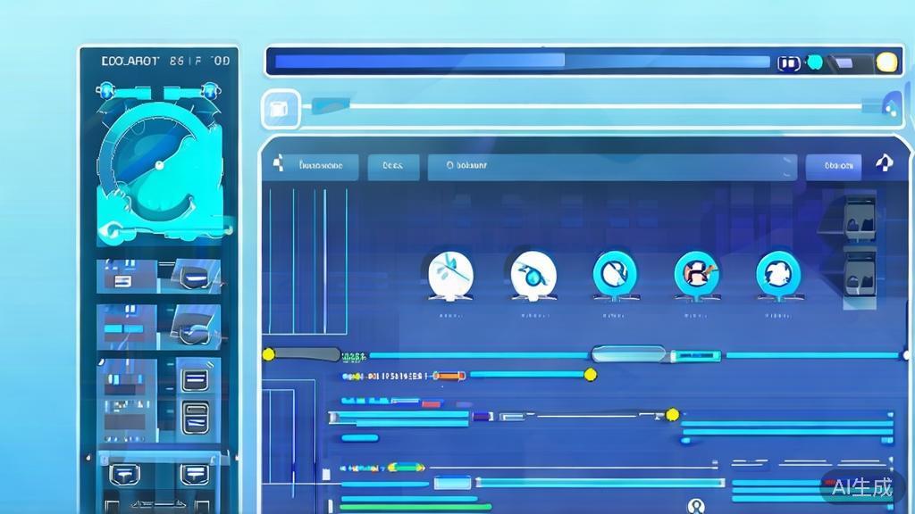 Flat vector illustration of video editing process, dashboard style, soft blue gradient
