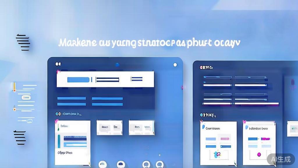 "Flat vector illustration of marketing strategy for short plays, dashboard style, soft blue gradient"