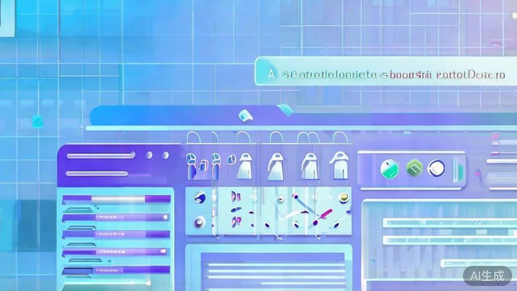 "Flat vector illustration of character development in AI short drama, dashboard style, soft blue gradient"