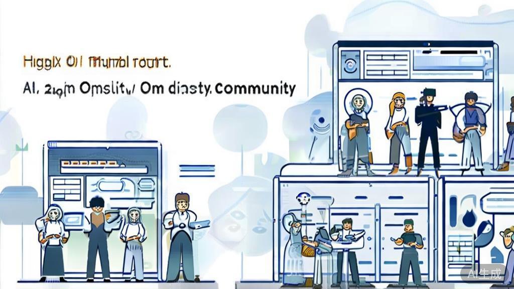 High-quality business illustration regarding community support for AI tools, minimal flat design