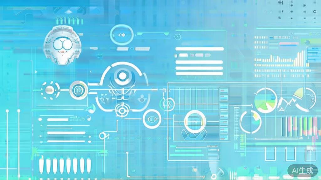 Flat vector illustration of data analysis in AI short drama, dashboard style, soft blue gradient