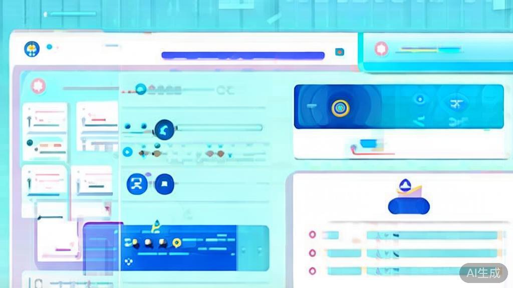 Flat vector illustration of AI短剧工具 features, dashboard style, soft blue gradient