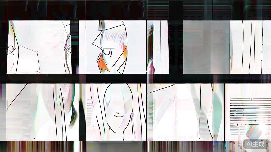 "High-quality business illustration showing a storyboard layout for a short play, minimalist design"