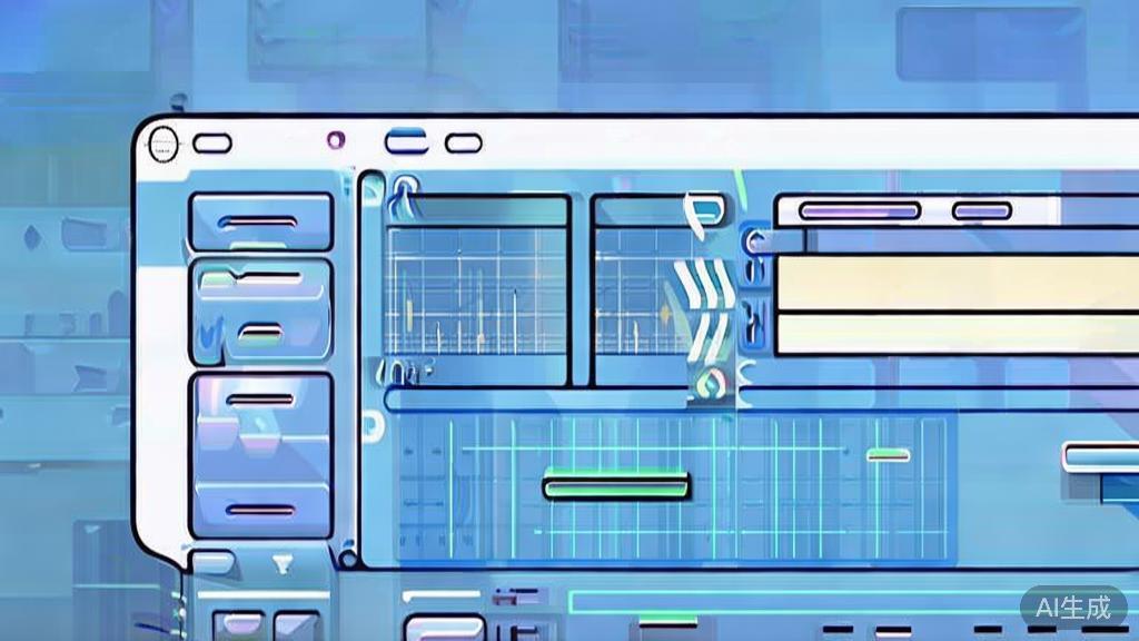 Flat vector illustration of video editing tools, dashboard style, soft blue gradient