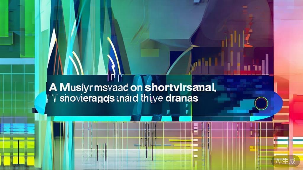 High-quality business illustration of music and visuals in AI short dramas, minimal flat design