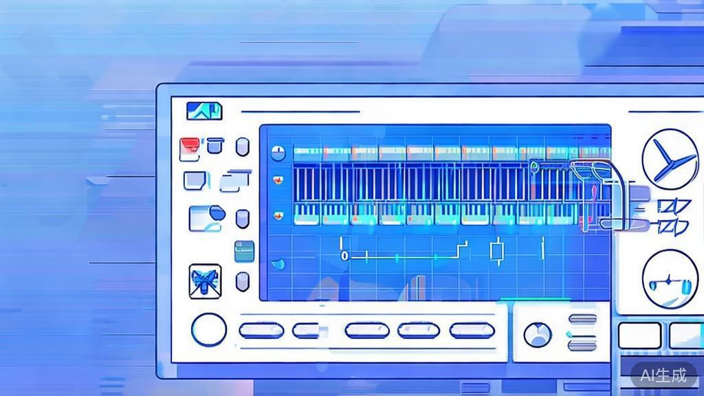 Flat vector illustration of video editing process, dashboard style, soft blue gradient