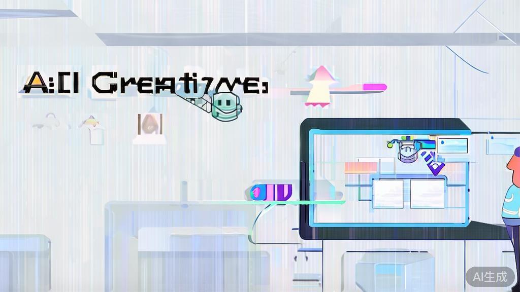 High-quality business illustration regarding creative process with AI, minimal flat design