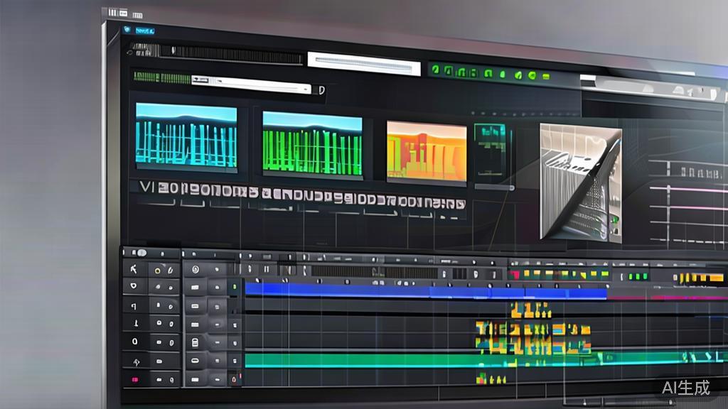 High-quality business illustration showing video editing software features and user interface