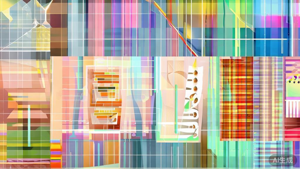 Flat vector illustration of diverse AI-generated artworks, soft color palette