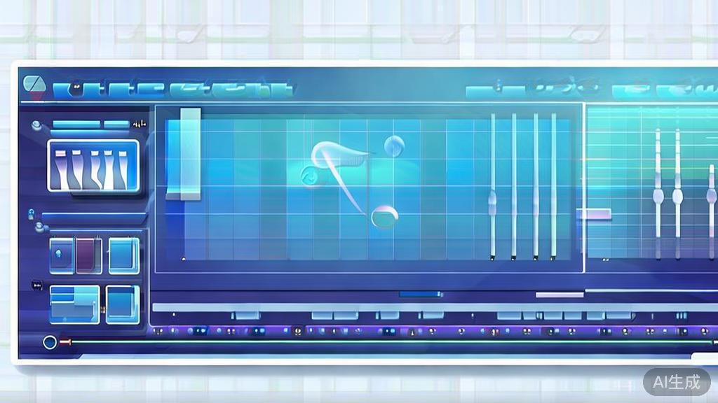 Flat vector illustration of video editing interface, dashboard style, soft blue gradient