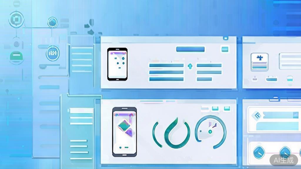 Flat vector illustration of website optimization for mobile devices, dashboard style, soft blue gradient