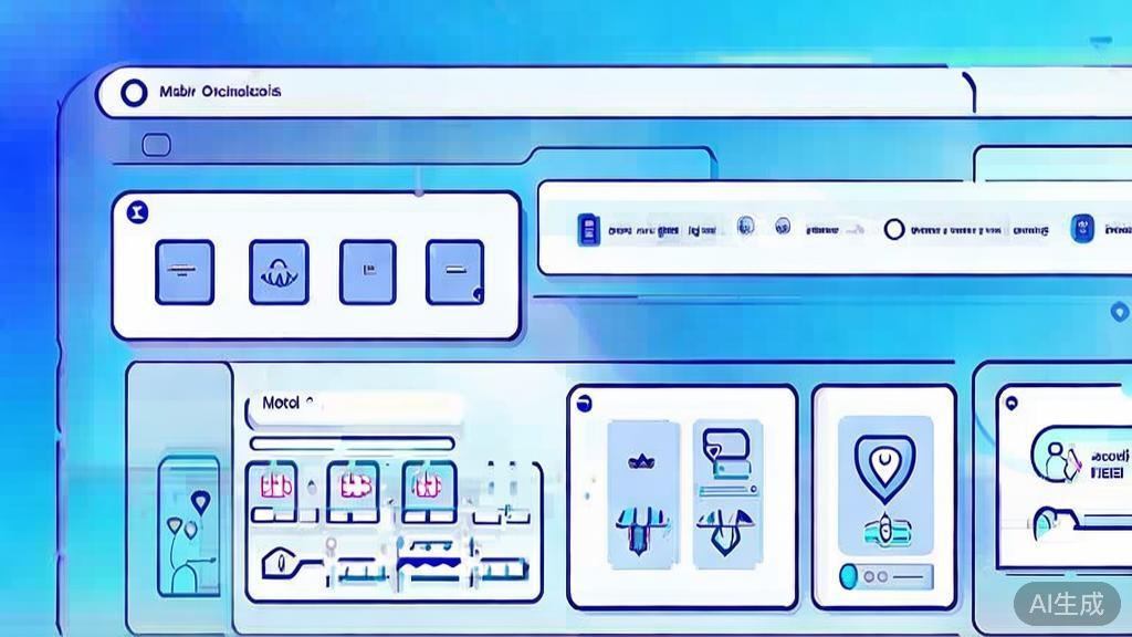 "Flat vector illustration of mobile optimization for local search, dashboard style, soft blue gradient"