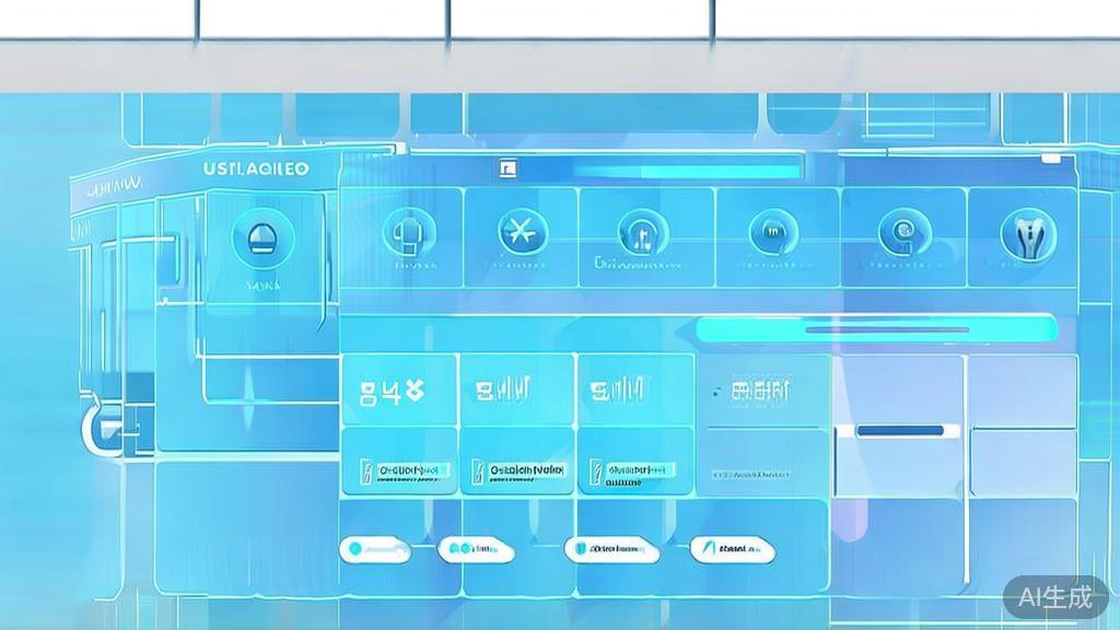 Flat vector illustration of user experience design for AI tools, dashboard style, soft blue gradient