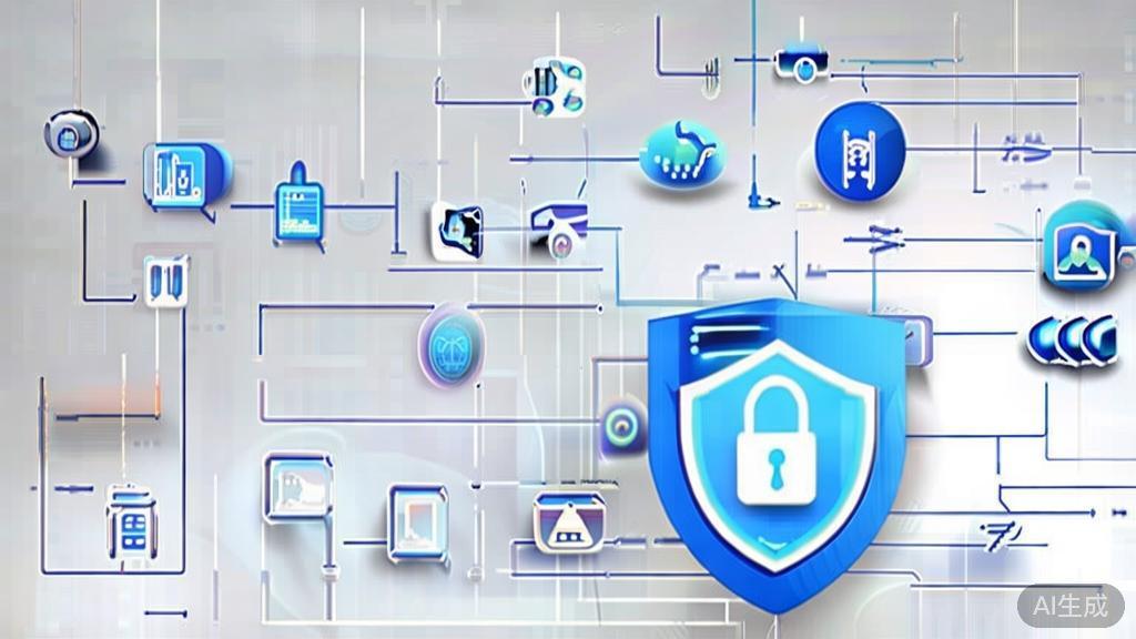 High-quality business illustration regarding data security and privacy in AI tools, minimal flat design