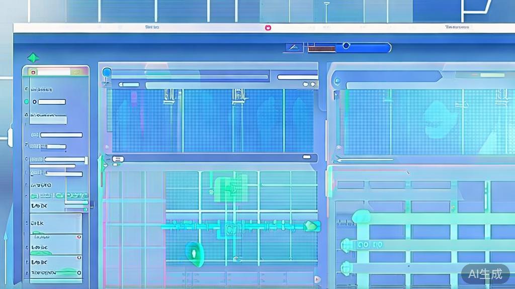 "Flat vector illustration of user interface of popular animation software, dashboard style, soft blue gradient"