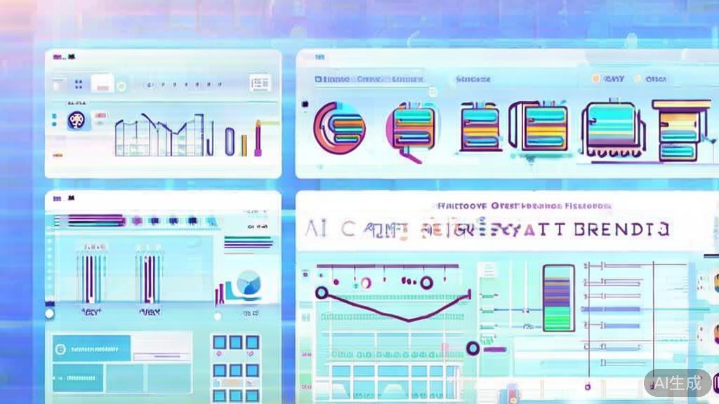 Flat vector illustration of AI content creation trends, dashboard style, soft blue gradient