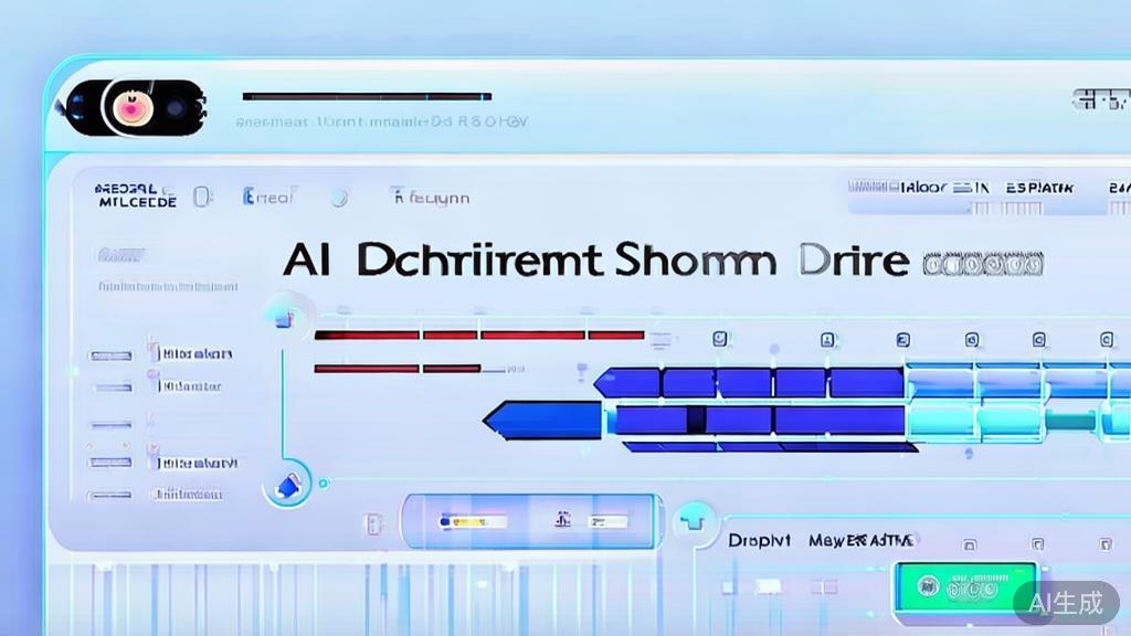 Flat vector illustration of AI technology in short drama creation, dashboard style, soft blue gradient