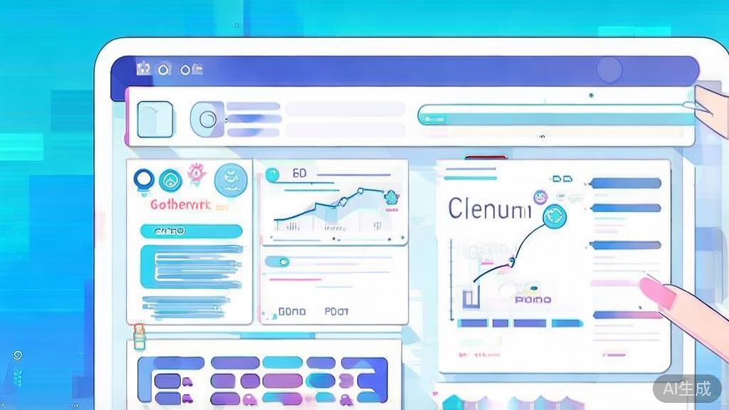 "Flat vector illustration of content updating in SEO, dashboard style, soft blue gradient"