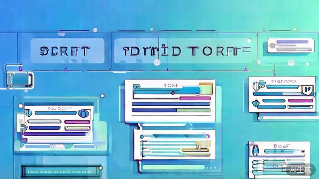 "Flat vector illustration of script generation process, dashboard style, soft blue gradient"
