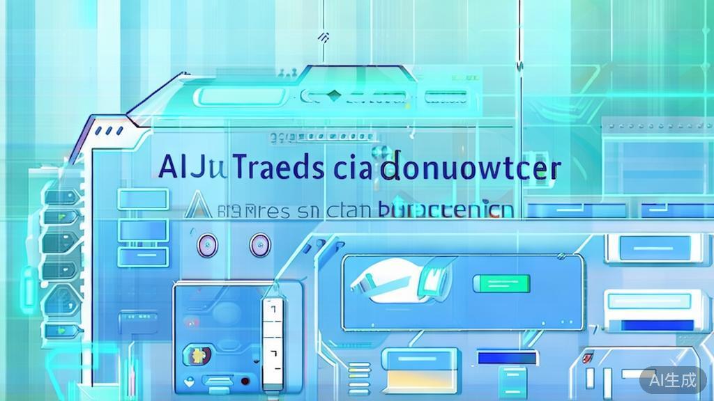 Flat vector illustration of future trends in AI video production, dashboard style, soft blue gradient
