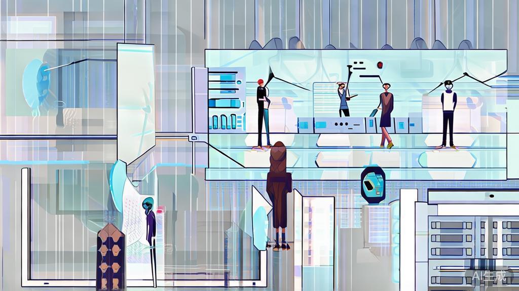 High-quality business illustration regarding workplace scenarios in AI short films, minimal flat design