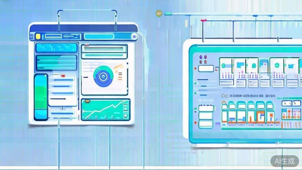 Flat vector illustration of AI trends in short drama industry, dashboard style, soft blue gradient