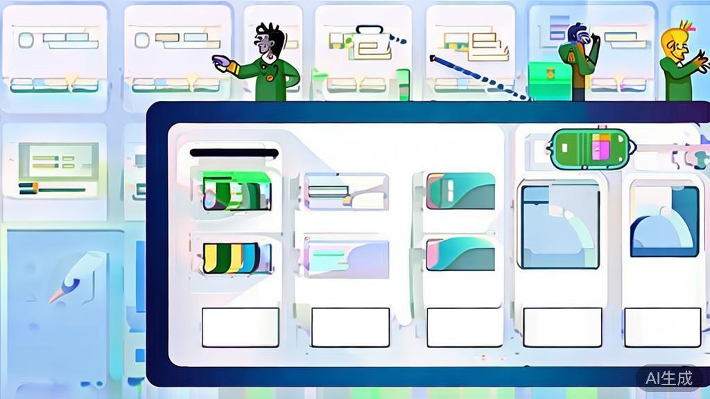 Flat vector illustration of cloud collaboration in short drama production software, dashboard style, soft blue gradient