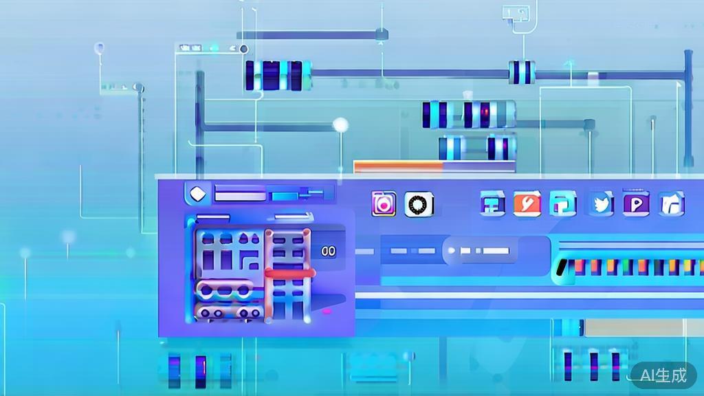 Flat vector illustration of social media integration in short film production software, dashboard style, soft blue gradient