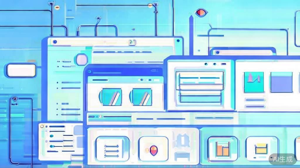 Flat vector illustration of 数据处理 and 内容创作, dashboard style, soft blue gradient