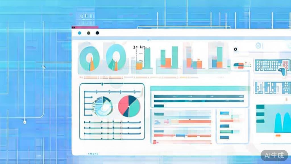Flat vector illustration of data analysis in content creation, dashboard style, soft blue gradient
