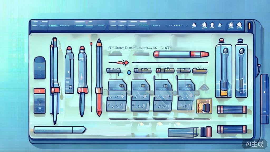 Flat vector illustration of writing tool features, dashboard style, soft blue gradient