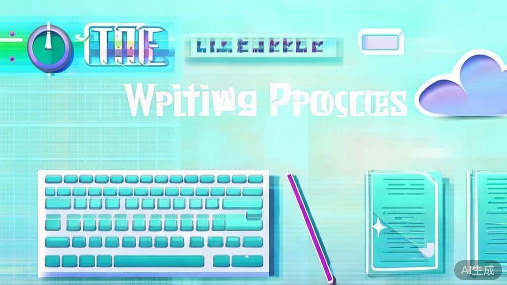 Flat vector illustration of writing process, dashboard style, soft blue gradient